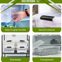 Iris Ohyama, Boite de Rangement Maison Plastique, 32L, Lot de 4, Transparent, BSB-32