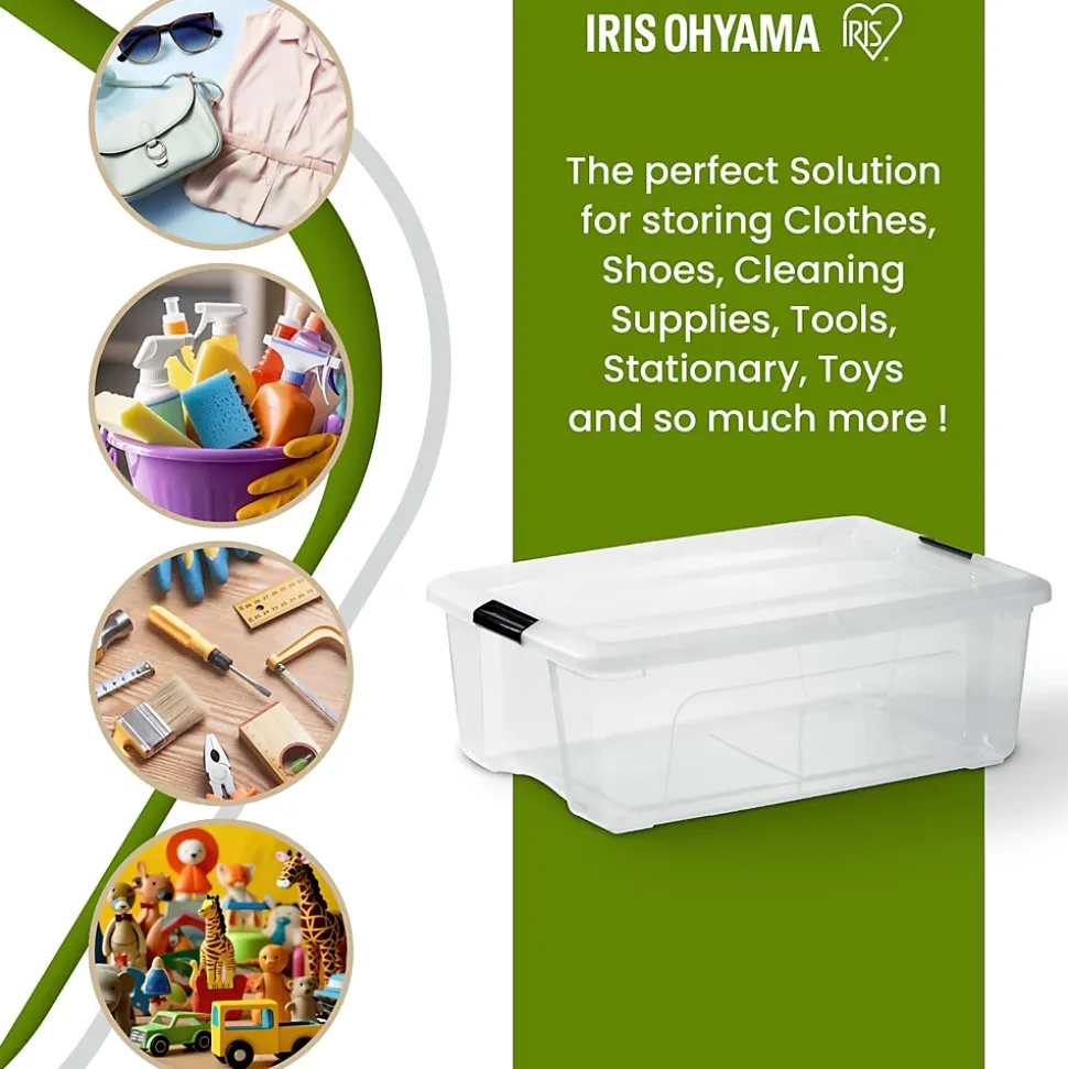 Iris Ohyama, Boite de Rangement Maison Plastique, 32L, Lot de 4, Transparent, BSB-32