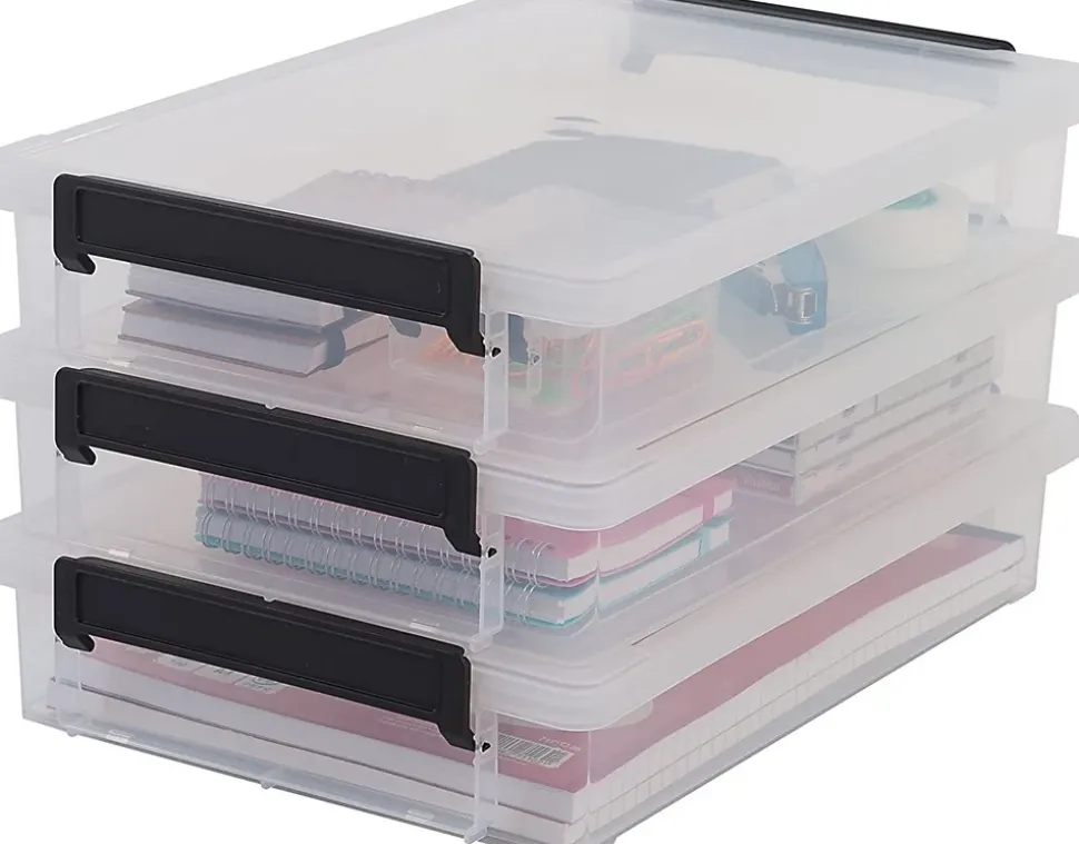Iris Ohyama, Boite de Rangement document A4 plastique, 4L, Lot de 3, Transparent, LLB-A4