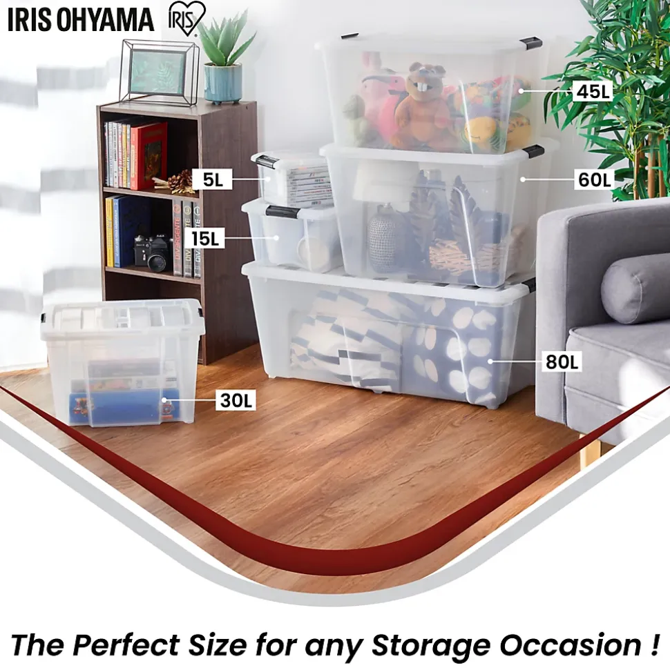 Iris Ohyama, Boite de Rangement Plastique avec Couvercle, 30L, Lot de 3, Transparent, HB-30