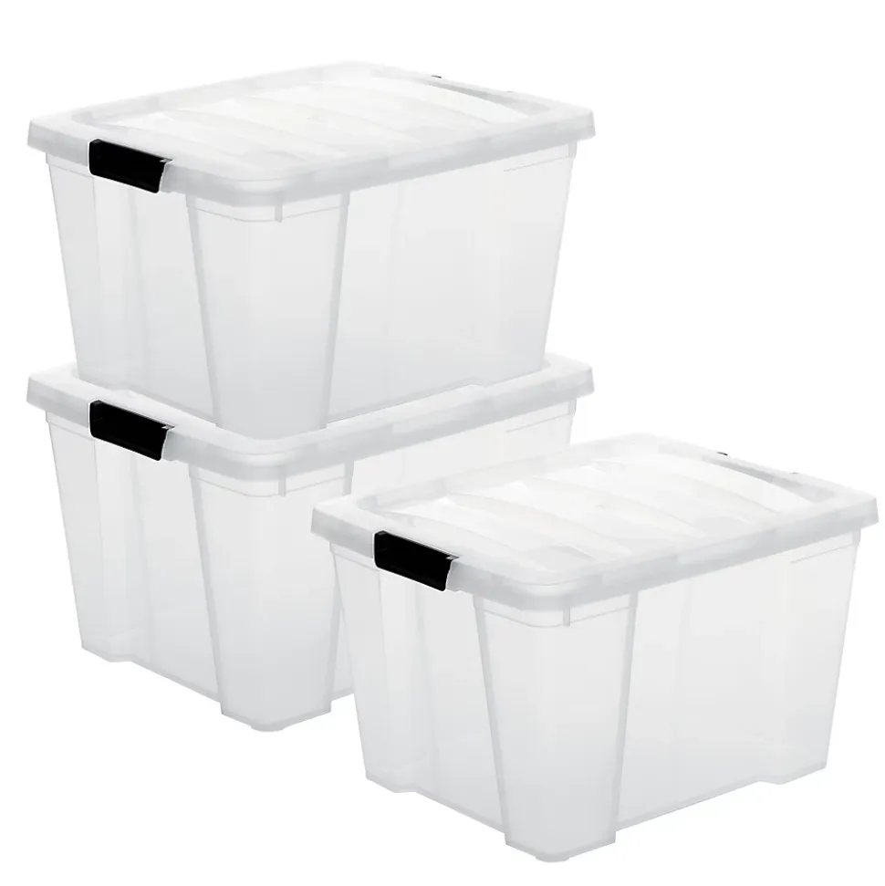 Iris Ohyama, Boite de Rangement Plastique avec Couvercle, 30L, Lot de 3, Transparent, HB-30