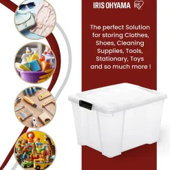 Iris Ohyama, Boite de Rangement Plastique avec Couvercle, 30L, Lot de 3, Transparent, HB-30