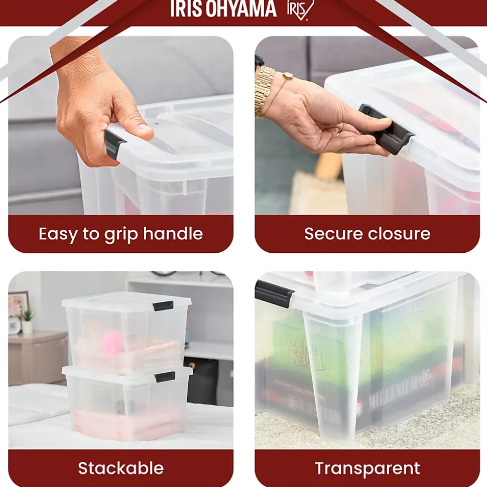 Iris Ohyama, Boite de Rangement Plastique avec Couvercle, 30L, Lot de 3, Transparent, HB-30