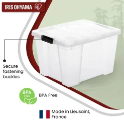 Iris Ohyama, Boite de Rangement Plastique avec Couvercle, 30L, Lot de 3, Transparent, HB-30