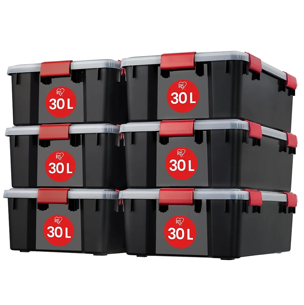 Iris Ohyama, Boite de Rangement Hermétique, 30L, Lot de 6, Noir, AT-LS