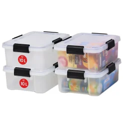 Iris Ohyama, Boite de Rangement Hermétique, 10L, Lot de 4, Transparent, AT-S
