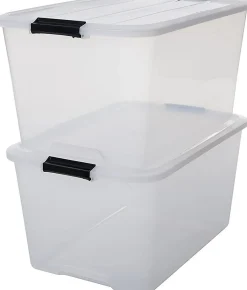Iris Ohyama, Boite de Rangement Plastique avec Couvercle, 45L, Lot de 2, Transparent, TB-45
