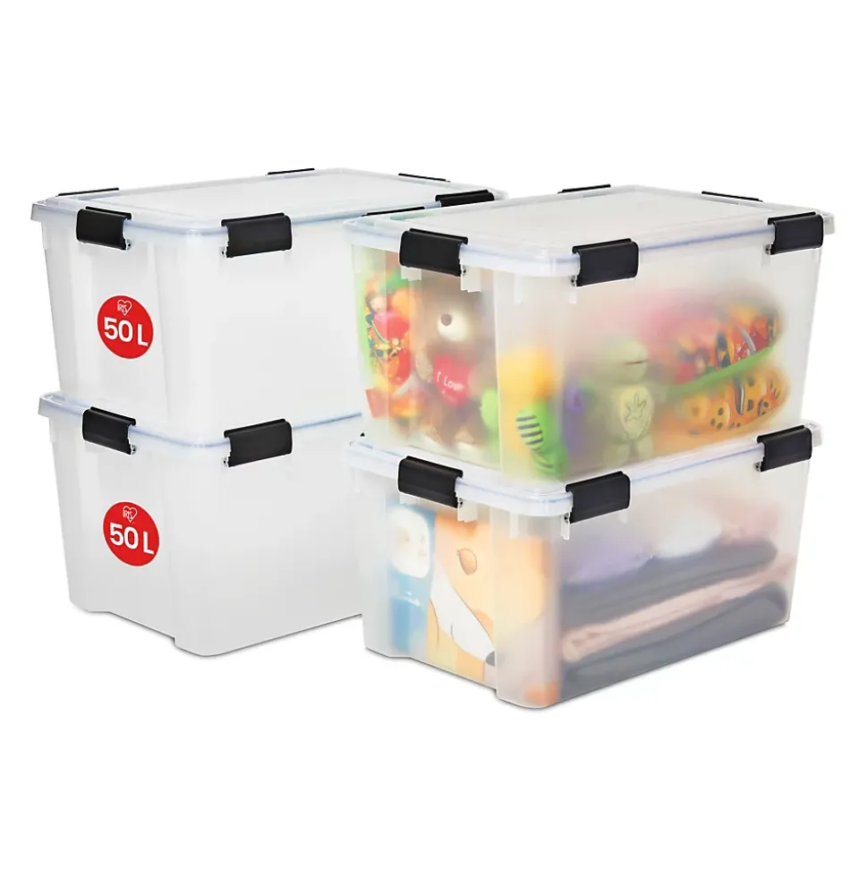 Iris Ohyama, Boite de Rangement Hermétique, 50L, Lot de 4, Transparent, AT-L
