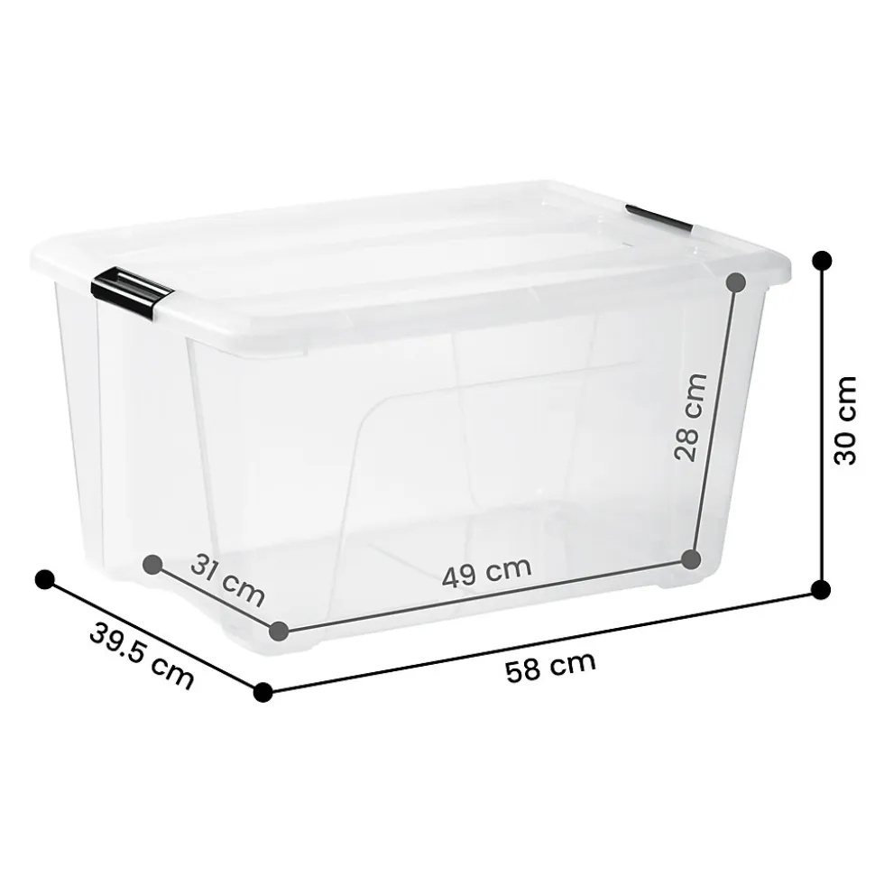 Iris Ohyama, Boite de Rangement Plastique avec Couvercle, 45L, Lot de 3, Transparent,NTB-45