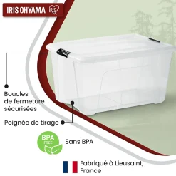Iris Ohyama, Boite de Rangement Plastique avec Couvercle, 45L, Lot de 3, Transparent,NTB-45