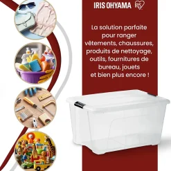 Iris Ohyama, Boite de Rangement Plastique avec Couvercle, 45L, Lot de 3, Transparent,NTB-45