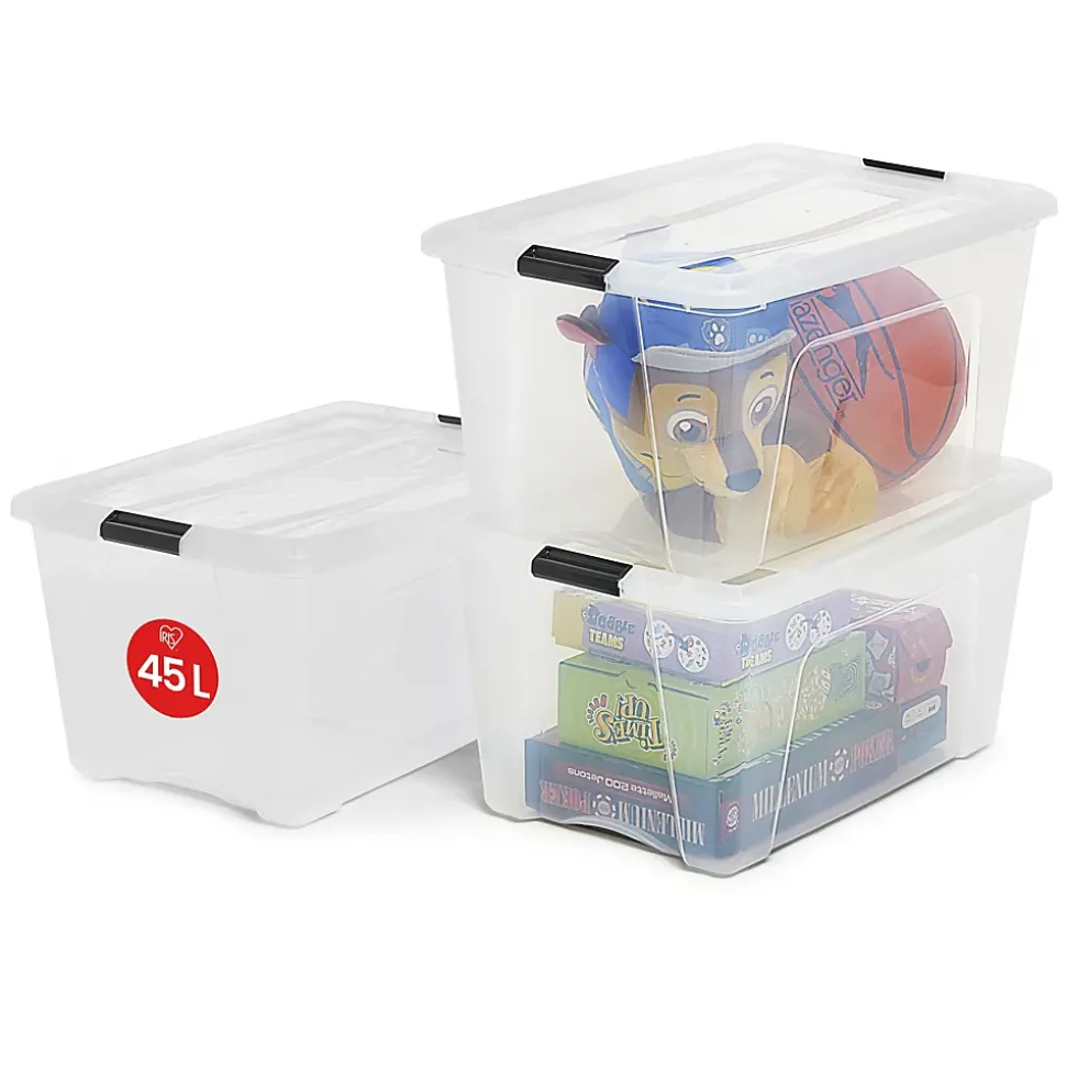 Iris Ohyama, Boite de Rangement Plastique avec Couvercle, 45L, Lot de 3, Transparent,NTB-45