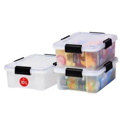 Iris Ohyama, Boite de Rangement Hermétique, plastique recyclé, 10L, Lot de 3, Transparent, AT-S