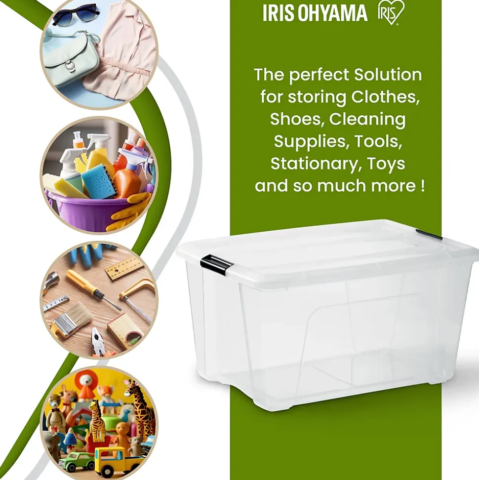 Iris Ohyama, Boite de Rangement Maison Plastique, 45L, Lot de 4, Transparent, BSB-45