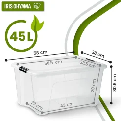 Iris Ohyama, Boite de Rangement Maison Plastique, 45L, Lot de 4, Transparent, BSB-45