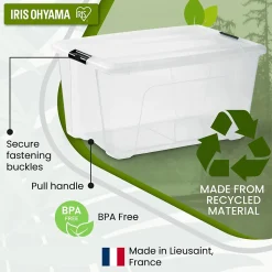 Iris Ohyama, Boite de Rangement Maison Plastique, 45L, Lot de 4, Transparent, BSB-45
