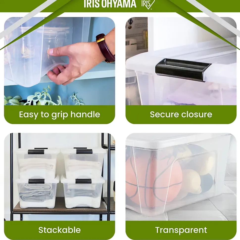 Iris Ohyama, Boite de Rangement Maison Plastique, 45L, Lot de 4, Transparent, BSB-45