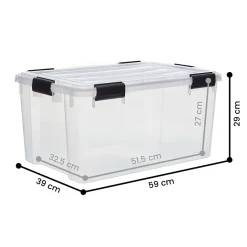 Iris Ohyama, Boite de Rangement Hermétique, 50L, Lot de 4, Transparent, DDAT-L