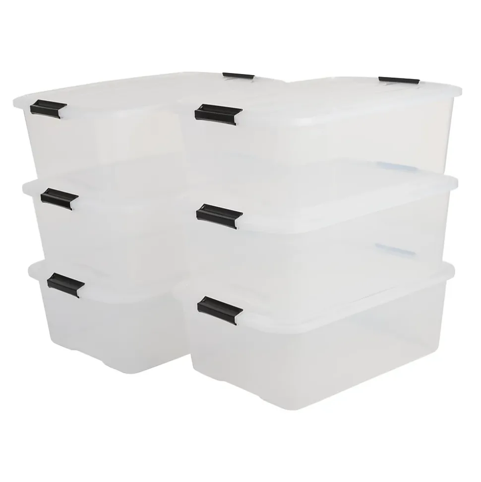 Iris Ohyama, Boite de Rangement Plastique avec Couvercle, 30L, Lot de 6, Transparent, TB-30