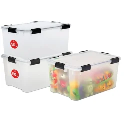 Iris Ohyama, Boite de Rangement Hermétique, 50L, Lot de 3, Transparent, AT-L
