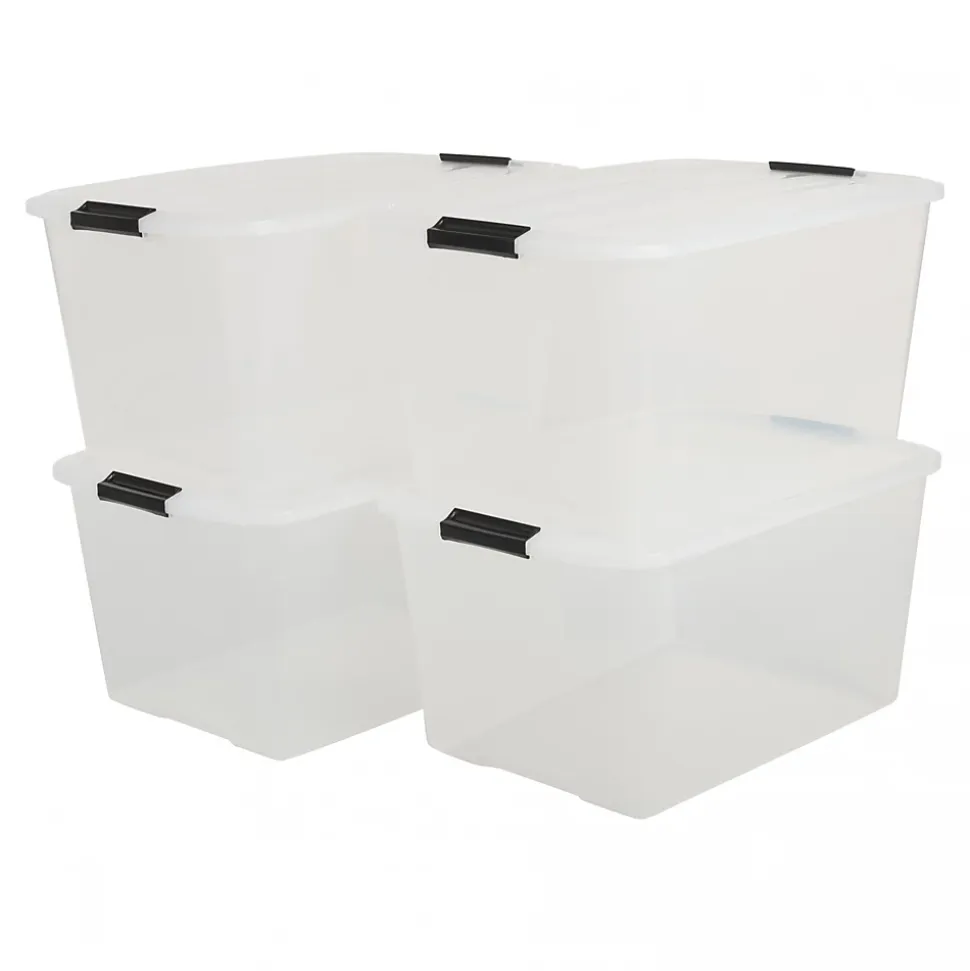 Iris Ohyama, Boite de Rangement Plastique avec Couvercle, 45L, Lot de 4, Transparent, TB-45