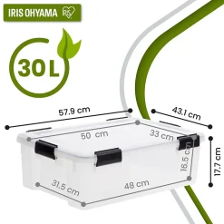 Iris Ohyama, Boite Rangement Hermétique Plastique, 30L, Lot de 4, Transparent, WSB-30