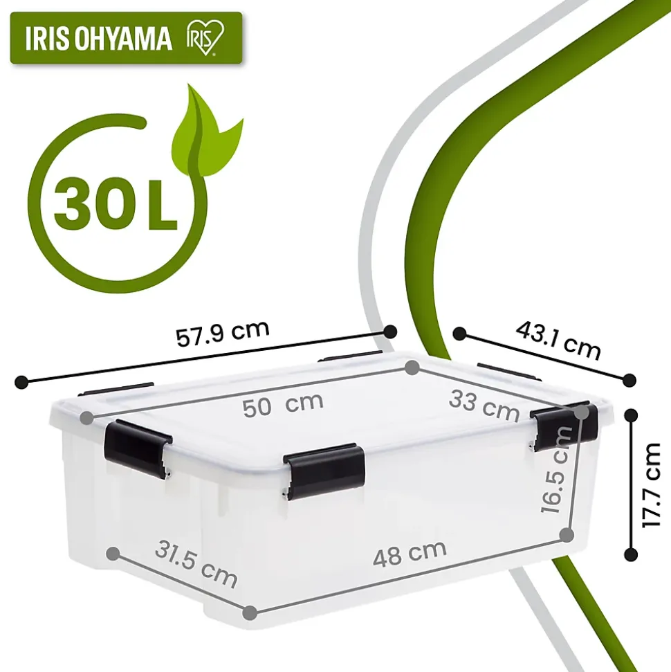 Iris Ohyama, Boite Rangement Hermétique Plastique, 30L, Lot de 4, Transparent, WSB-30