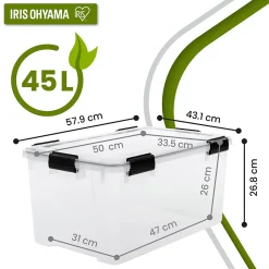 Iris Ohyama, Boite Rangement Hermétique Plastique, 45L, Unité, Transparent, WSB-45