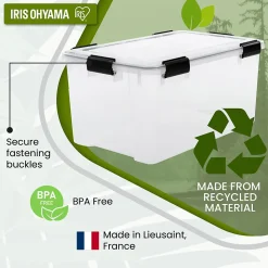 Iris Ohyama, Boite Rangement Hermétique Plastique, 45L, Lot de 4, Transparent, WSB-45