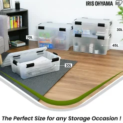 Iris Ohyama, Boite Rangement Hermétique Plastique, 45L, Lot de 4, Transparent, WSB-45