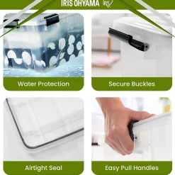 Iris Ohyama, Boite Rangement Hermétique Plastique, 45L, Lot de 4, Transparent, WSB-45