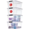 Iris Ohyama, Boites de Rangement Plastique avec Couvercle, 15L, Lot de 4, Transparent, NTB-15