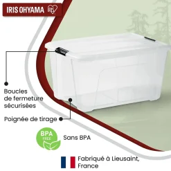 Iris Ohyama, Boites de Rangement Plastique avec Couvercle, 45L, Lot de 6, Transparent, NTB-45