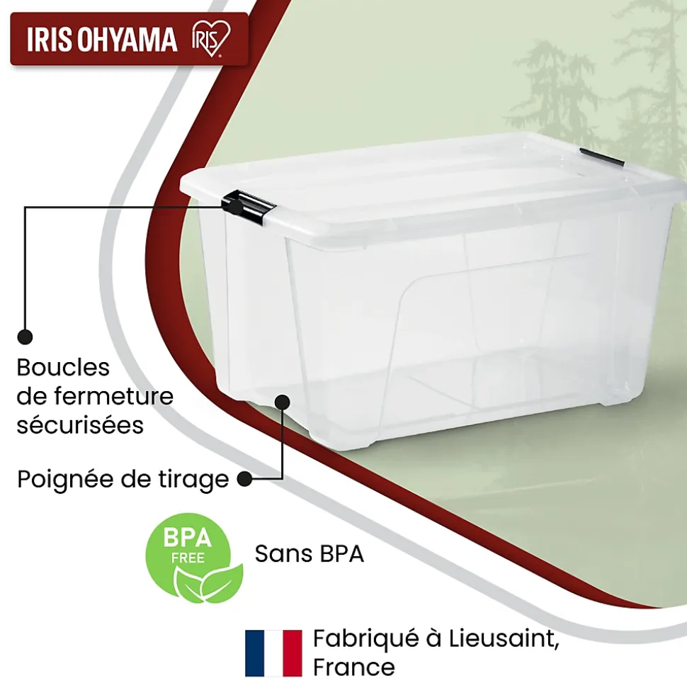 Iris Ohyama, Boites de Rangement Plastique avec Couvercle, 45L, Lot de 6, Transparent, NTB-45