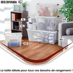 Iris Ohyama, Boites de Rangement Plastique avec Couvercle, 45L, Lot de 6, Transparent, NTB-45