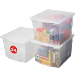 Iris Ohyama, Boites de Rangement Polyvalente, 30L, Lot de 3, Transparent, USB-M