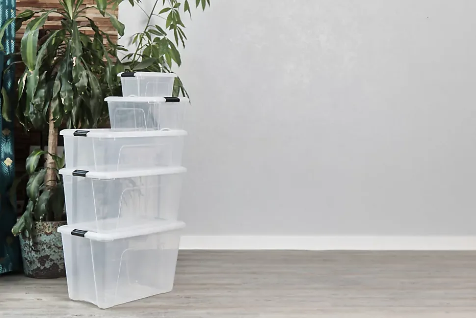 Iris Ohyama, Boites de Rangement Plastique avec Couvercle, 45L, Lot de 4, Transparent, DDNTB-45