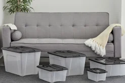 Iris Ohyama, Boites de Rangement Plastique avec Couvercle, 60L, Lot de 4, Noir, NTB-60