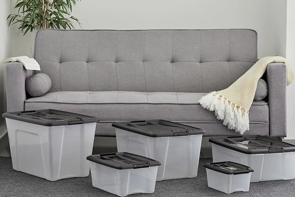 Iris Ohyama, Boites de Rangement Plastique avec Couvercle, 60L, Lot de 4, Noir, NTB-60