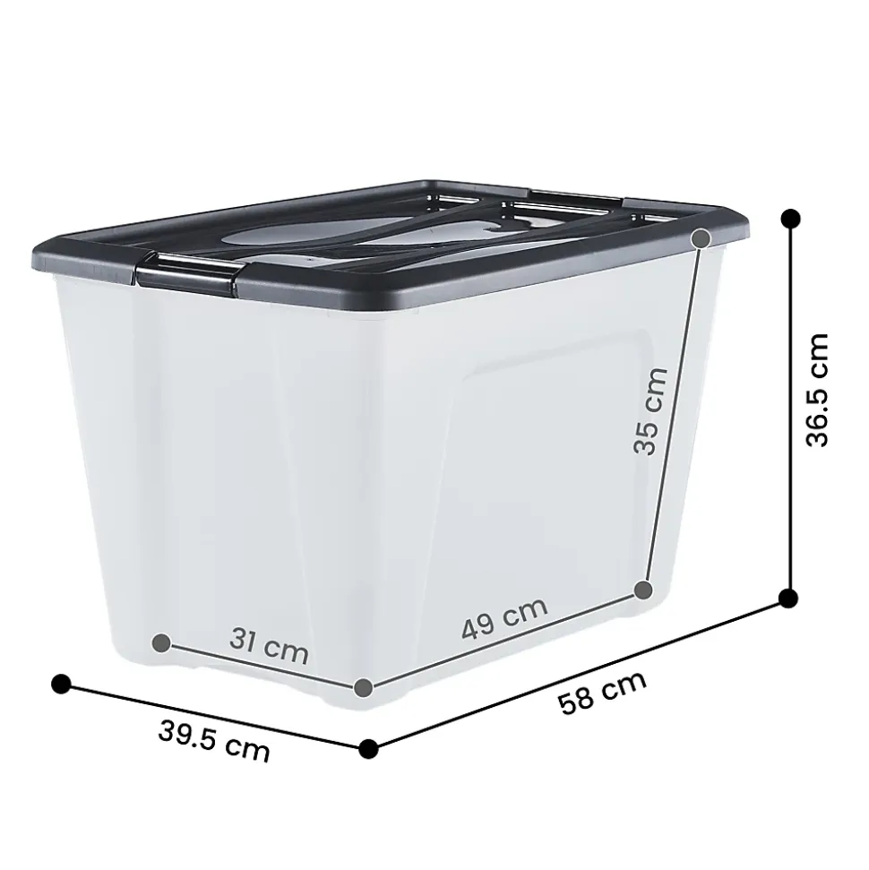 Iris Ohyama, Boites de Rangement Plastique avec Couvercle, 60L, Lot de 4, Noir, NTB-60