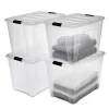 Iris Ohyama, Boites de Rangement Plastique avec Couvercle, 60L, Lot de 4, Transparent, DDNTB-60