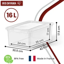 Iris Ohyama, Boites de Rangement Plastique Multi-Usages, 16L, Lot de 3, Transparent, CNL-16E