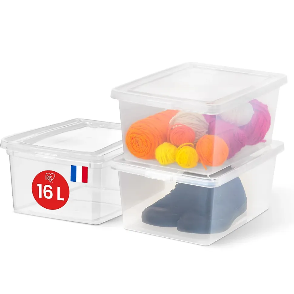 Iris Ohyama, Boites de Rangement Plastique Multi-Usages, 16L, Lot de 3, Transparent, CNL-16E