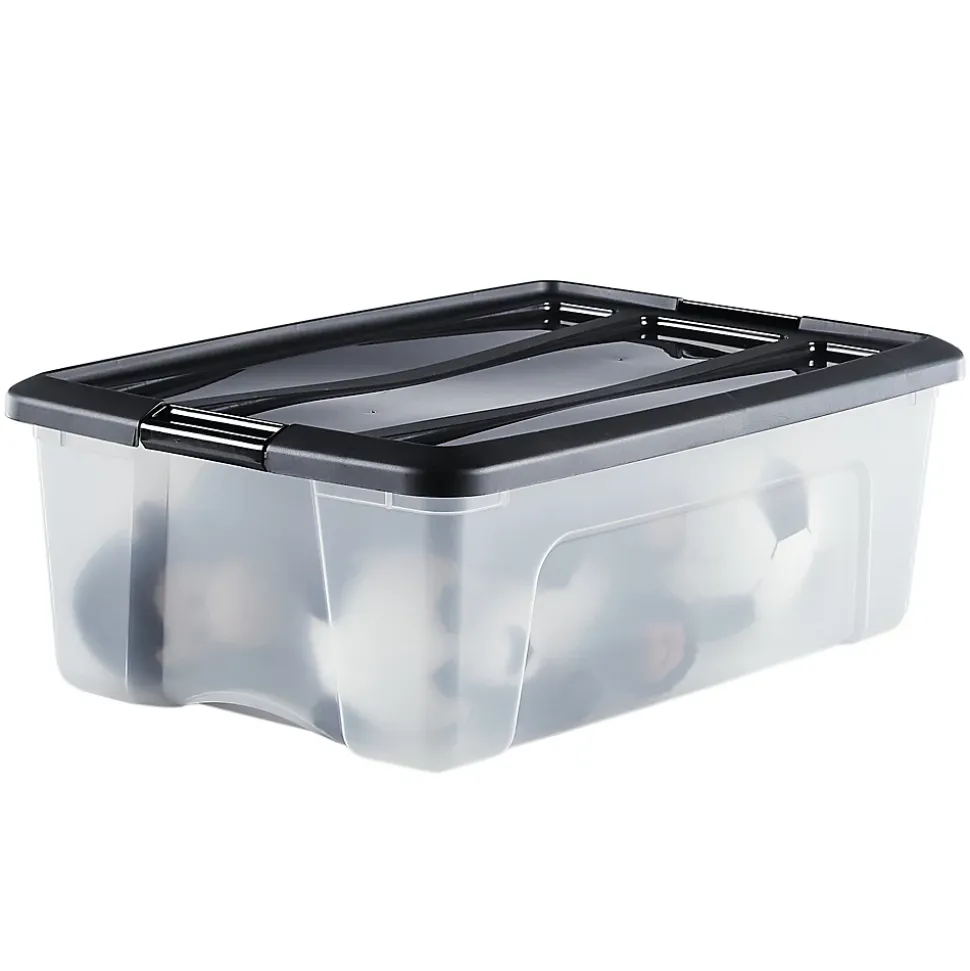 Iris Ohyama, Boites de Rangement Plastique avec Couvercle, 30L, Lot de 6, Noir, NTB-30