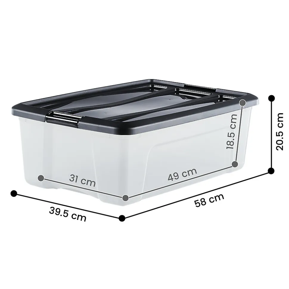 Iris Ohyama, Boites de Rangement Plastique avec Couvercle, 30L, Lot de 6, Noir, NTB-30
