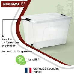 Iris Ohyama, Boites de Rangement Plastique avec Couvercle, 60L, Lot de 4, Transparent, NTB-60