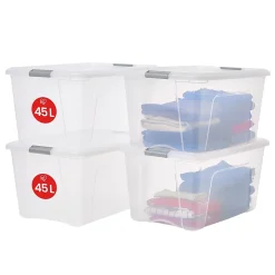 Iris Ohyama, Boitess de Rangement Plastique avec Couvercle, 45L, Lot de 4, Argent, NTB-45