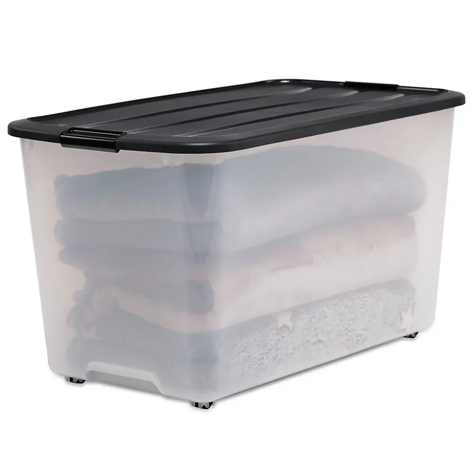 Iris Ohyama, Boîtes de rangement plastique sur roulette, 70L, Lot de 4, Noir, TBR-70