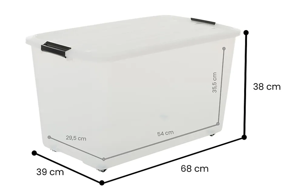 Iris Ohyama, Boîtes de rangement plastique sur roulette, 70L, Lot de 4, Noir, TBR-70