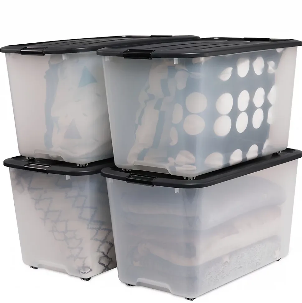 Iris Ohyama, Boîtes de rangement plastique sur roulette, 70L, Lot de 4, Noir, TBR-70